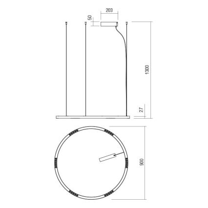 Redo 01-2205 - LED Lestenec na vrvici UNION LED/50W/230V 3000K pr. 90 cm bela