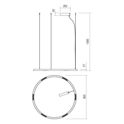 Redo 01-2207 - LED Lestenec na vrvici UNION LED/50W/230V CRI 90 3000K pr. 90 cm črna