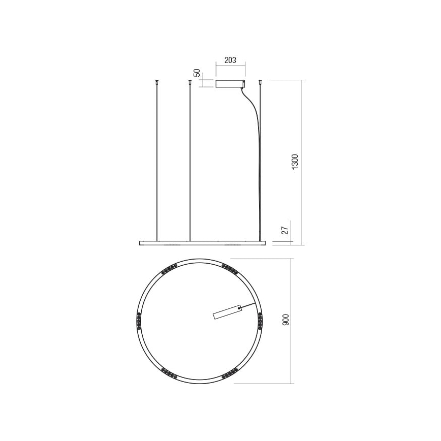 Redo 01-2207 - LED Lestenec na vrvici UNION LED/50W/230V CRI 90 3000K pr. 90 cm črna