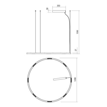 Redo 01-2209 - LED Lestenec na vrvici UNION LED/68W/230V CRI 90 3000K pr. 120 cm zlata