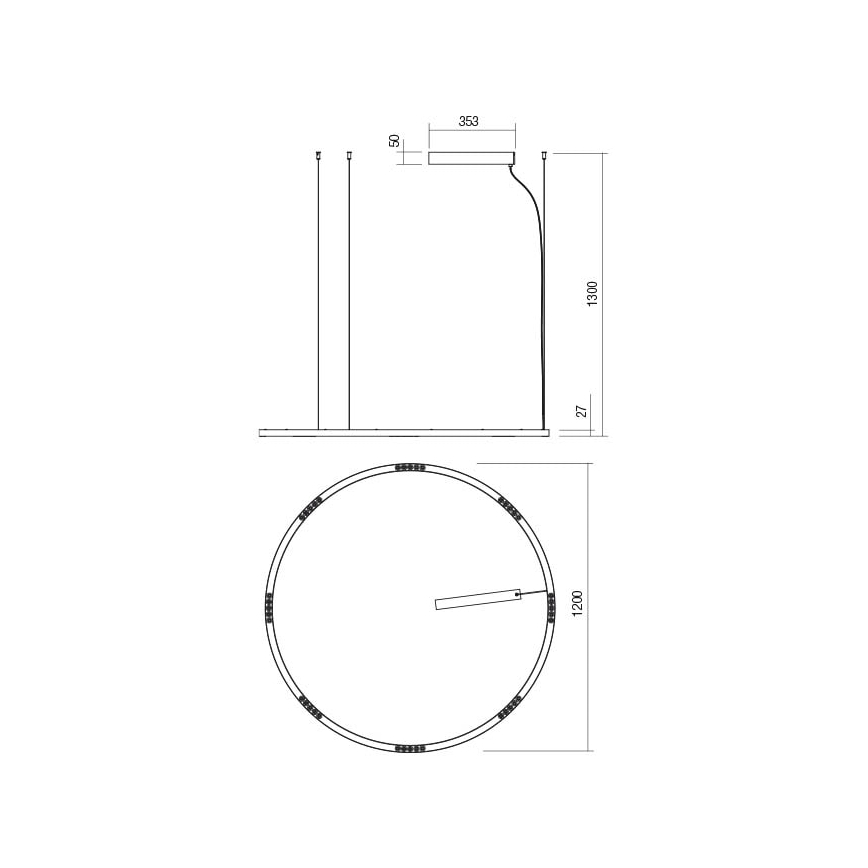 Redo 01-2209 - LED Lestenec na vrvici UNION LED/68W/230V CRI 90 3000K pr. 120 cm zlata