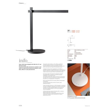 Redo 01-2212 - LED Zatemnitvena namizna svetilka na dotik OMEO LED/5,5W/230V 3000/4500/6500K bela