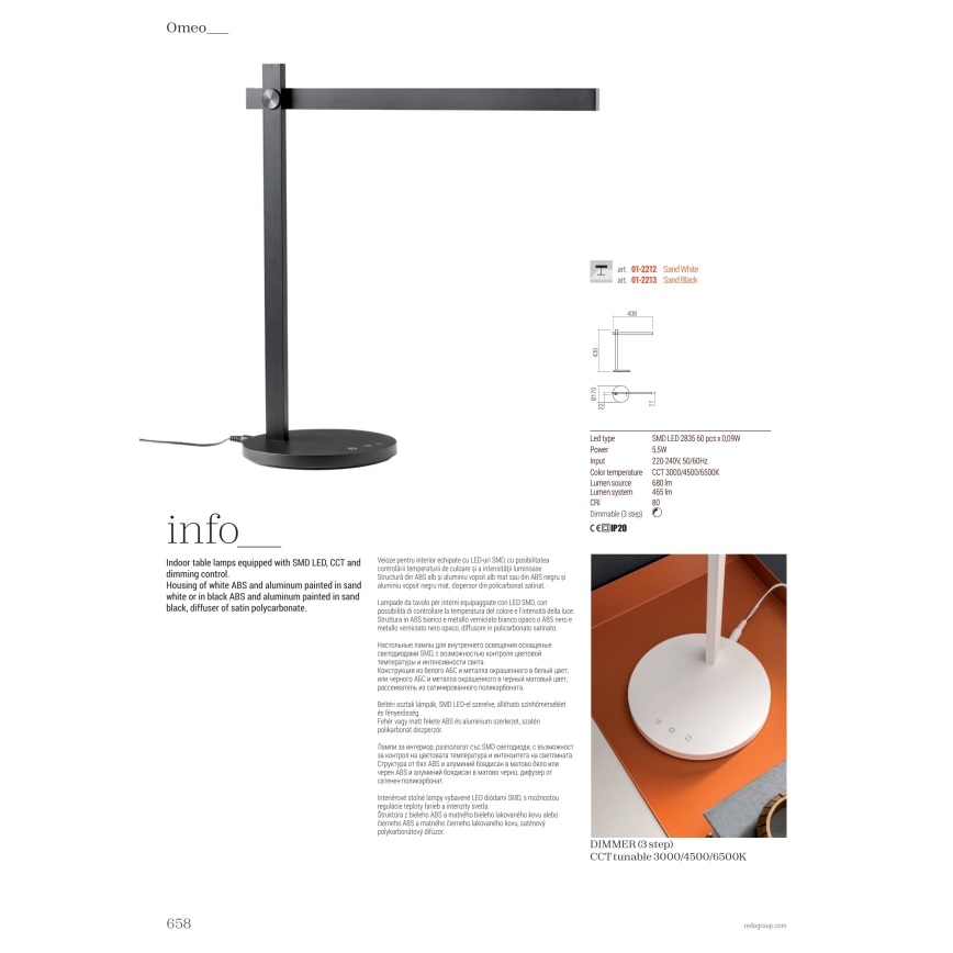 Redo 01-2213 - LED Zatemnitvena namizna svetilka na dotik OMEO LED/5,5W/230V 3000/4500/6500K črna