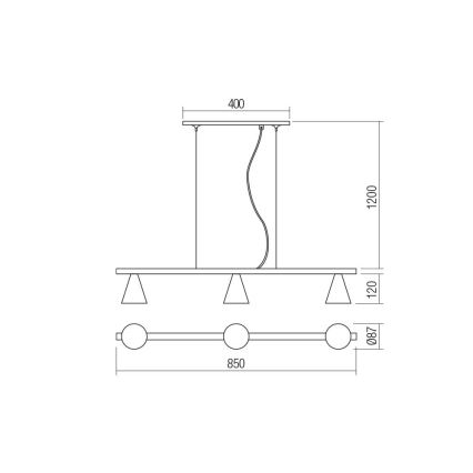 Redo 01-2218 - Lestenec na vrvici ZUMA 3xGU10/15W/230V črna/zlata