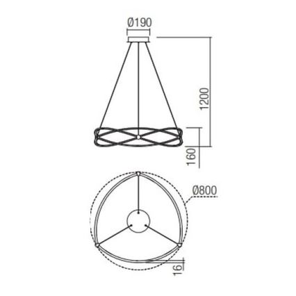 Redo 01-2254 - LED Zatemnitveni lestenec na vrvici QUARK LED/54W/230V 3000K pr. 80 cm črna