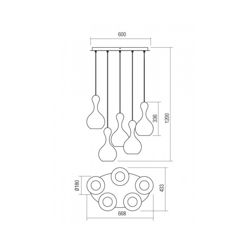 Redo 01-2262 - Lestenec na vrvici LOB 5xE27/42W/230V siv