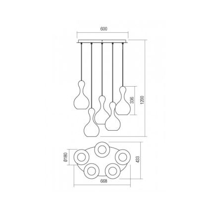 Redo 01-2263 - Lestenec na vrvici LOB 5xE27/42W/230V baker