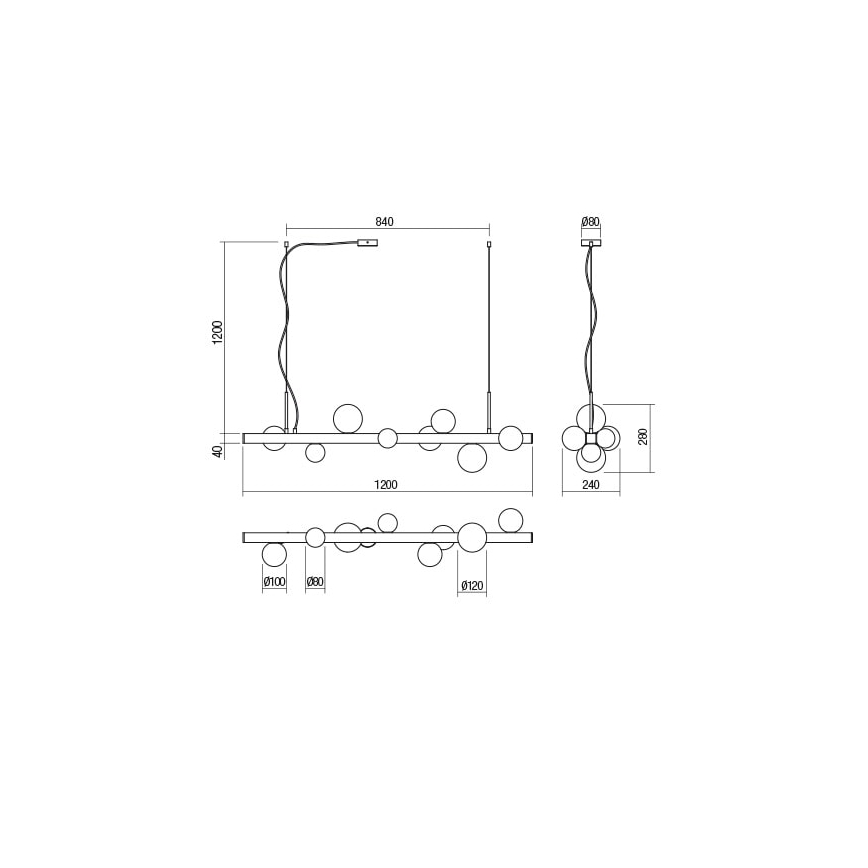 Redo 01-2377 - Lestenec na vrvici GOJI 8xG9/28W/230V črna