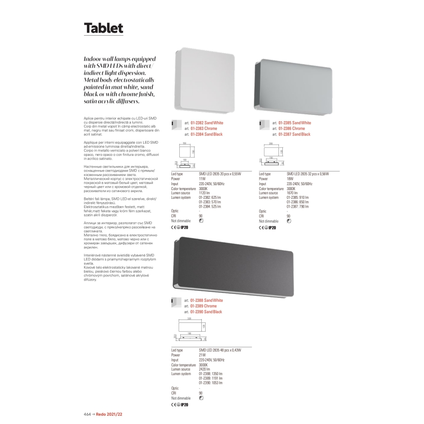 Redo 01-2384 - LED stensko svetilo TABLET LED/11W/230V 3000K CRI 90 črna