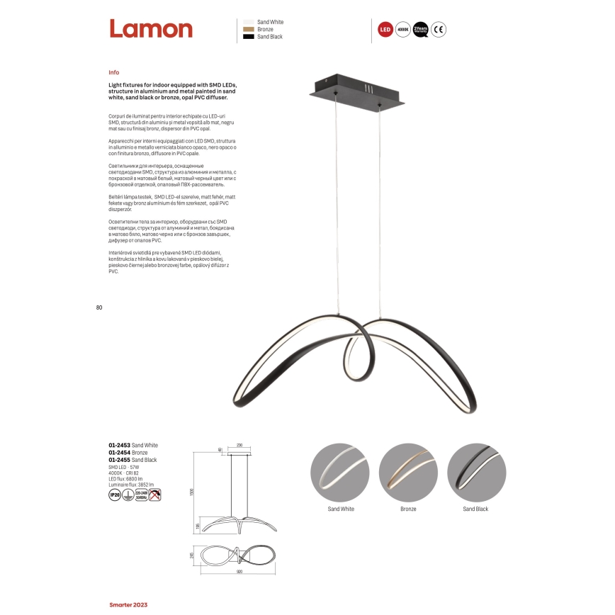 Redo 01-2455 - LED Lestenec na vrvici LAMON LED/57W/230V črna
