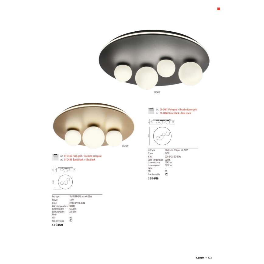 Redo 01-2466 - LED stropna svetilka CORUM LED/48W/230V 3000K CRI 90 črna
