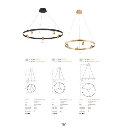 Redo 01-2490 - LED Lestenec na vrvici SUMMIT LED/38W/230V CRI 90 pr. 61,6 cm zlata