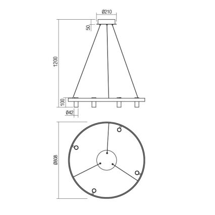 Redo 01-2492 - LED Lestenec na vrvici SUMMIT LED/53,5W/230V CRI 90 pr. 80,8 cm zlata