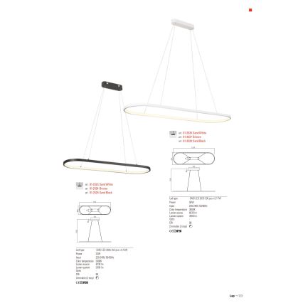 Redo 01-2523 - LED Zatemnitveni lestenec na vrvici LAP LED/32W/230V CRI 90 bela