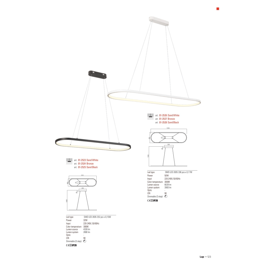 Redo 01-2523 - LED Zatemnitveni lestenec na vrvici LAP LED/32W/230V CRI 90 bela
