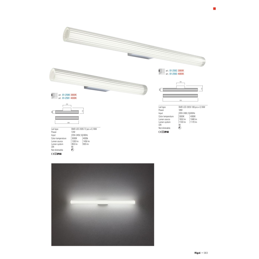 Redo 01-2593 - LED osvetlitev za kopalniško ogledalo RIGAL LED/18W/230V 91 cm CRI 90 IP44 sijajni krom/bela