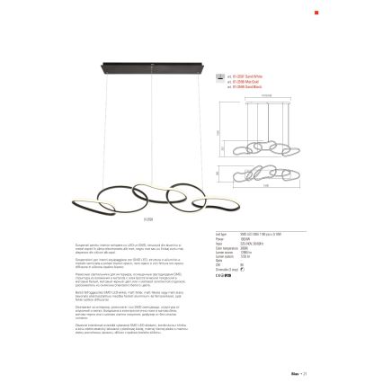 Redo 01-2596 - LED Zatemnitveni lestenec na vrvici BIAS LED/87,4W/230V 3000K črna