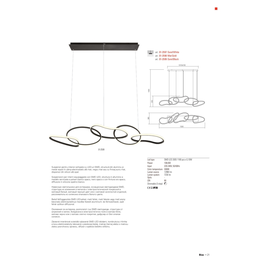 Redo 01-2599 - LED Zatemnitveni lestenec na vrvici BIAS LED/108,6W/230V CRI 90 3000K črna