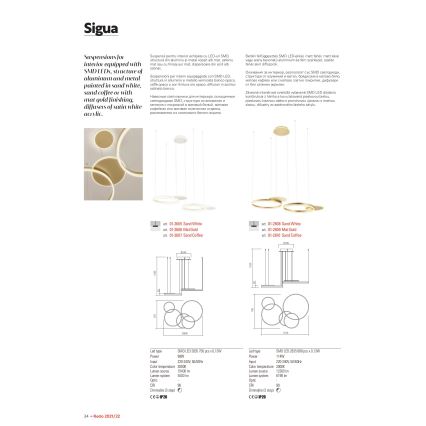 Redo 01-2605 - zatemljiv viseči LED lestenec na kablu SIGUA LED/99W/230V CRI 90, bel