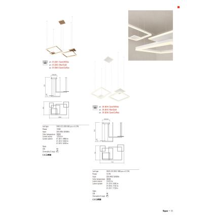 Redo 01-2614 - Zatemljiv LED lestenec na kablu SIGUA LED/137W/230V CRI 90 bela