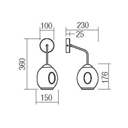 Redo 01-2618 - Stenska svetilka PIERCE 1xE27/42W/230V črna/dimna