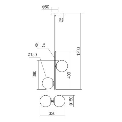 Redo 01-2625 - Lestenec na vrvici NIVA 2xE14/28W/230V