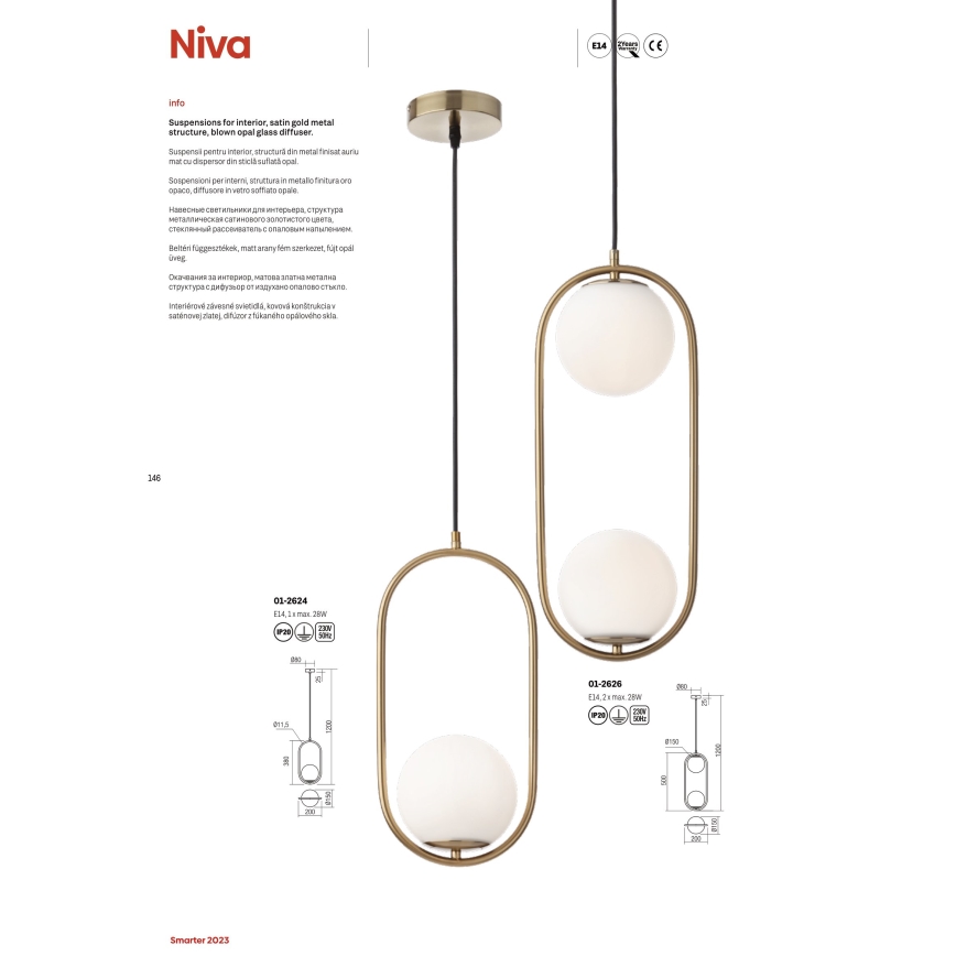 Redo 01-2627 - Lestenec na vrvici NIVA 3xE14/28W/230V