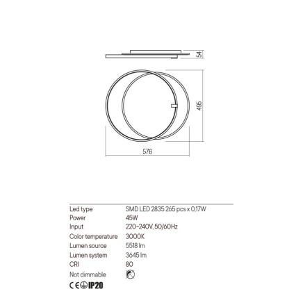 Redo 01-2660 - LED Stropna svetilka ARP LED/45W/230V črna