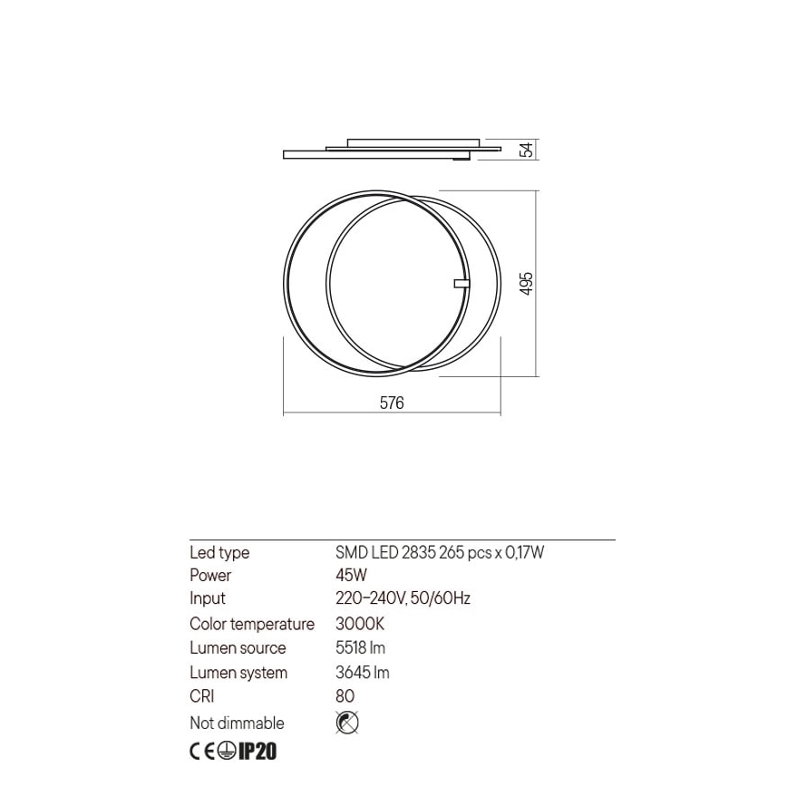 Redo 01-2660 - LED Stropna svetilka ARP LED/45W/230V črna