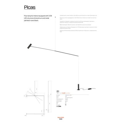 Redo 01-2695 - LED Zatemnitvena talna svetilka PICAS LED/12W/230V črna