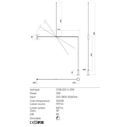 Redo 01-2695 - LED Zatemnitvena talna svetilka PICAS LED/12W/230V črna