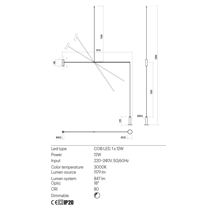 Redo 01-2695 - LED Zatemnitvena talna svetilka PICAS LED/12W/230V črna