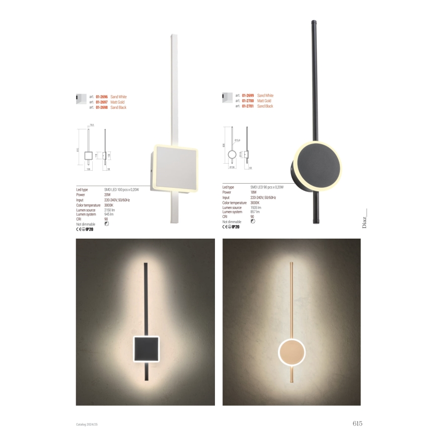 Redo 01-2701 - LED Stenska svetilka DIAZ LED/18W/230V CRI 90 črna