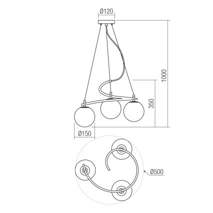 Redo 01-2715 - Lestenec na vrvici VOLLEY 3xE14/28W/230V zlata