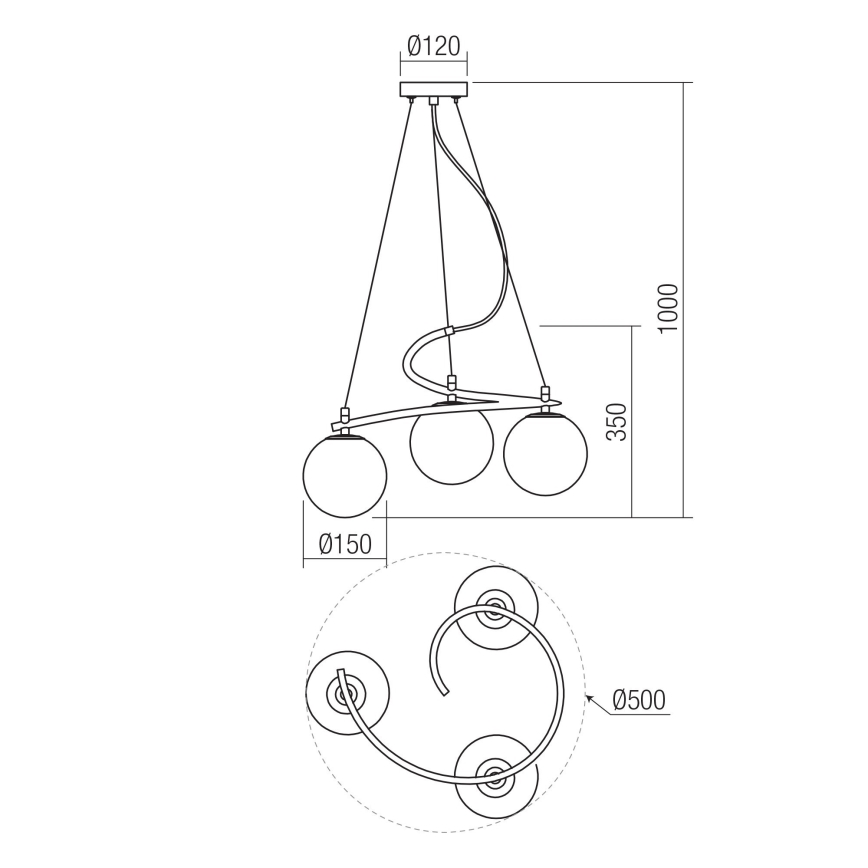 Redo 01-2715 - Lestenec na vrvici VOLLEY 3xE14/28W/230V zlata