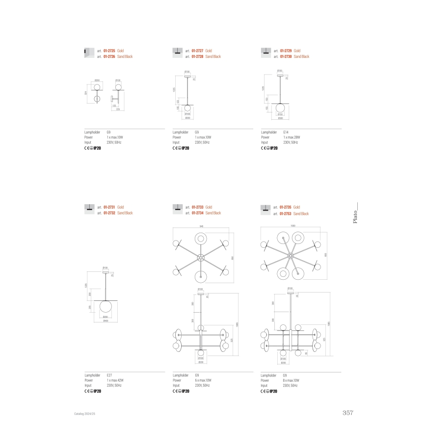 Redo 01-2733 - Lestenec na drogu PLATO 6xG9/10W/230V zlata