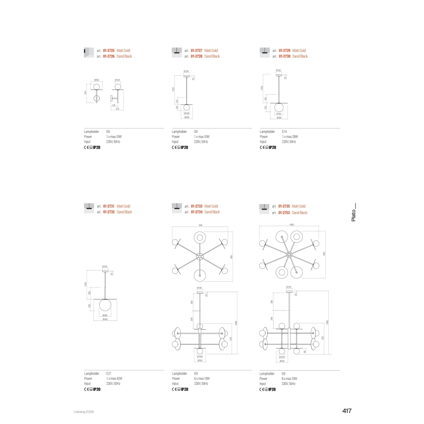 Redo 01-2735 - Lestenec na palici PLATO 8xG9/10W/230V v zlati barvi