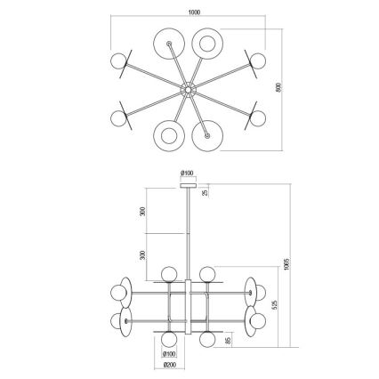Redo 01-2735 - Lestenec na palici PLATO 8xG9/10W/230V v zlati barvi