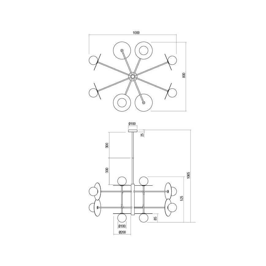 Redo 01-2735 - Lestenec na palici PLATO 8xG9/10W/230V v zlati barvi