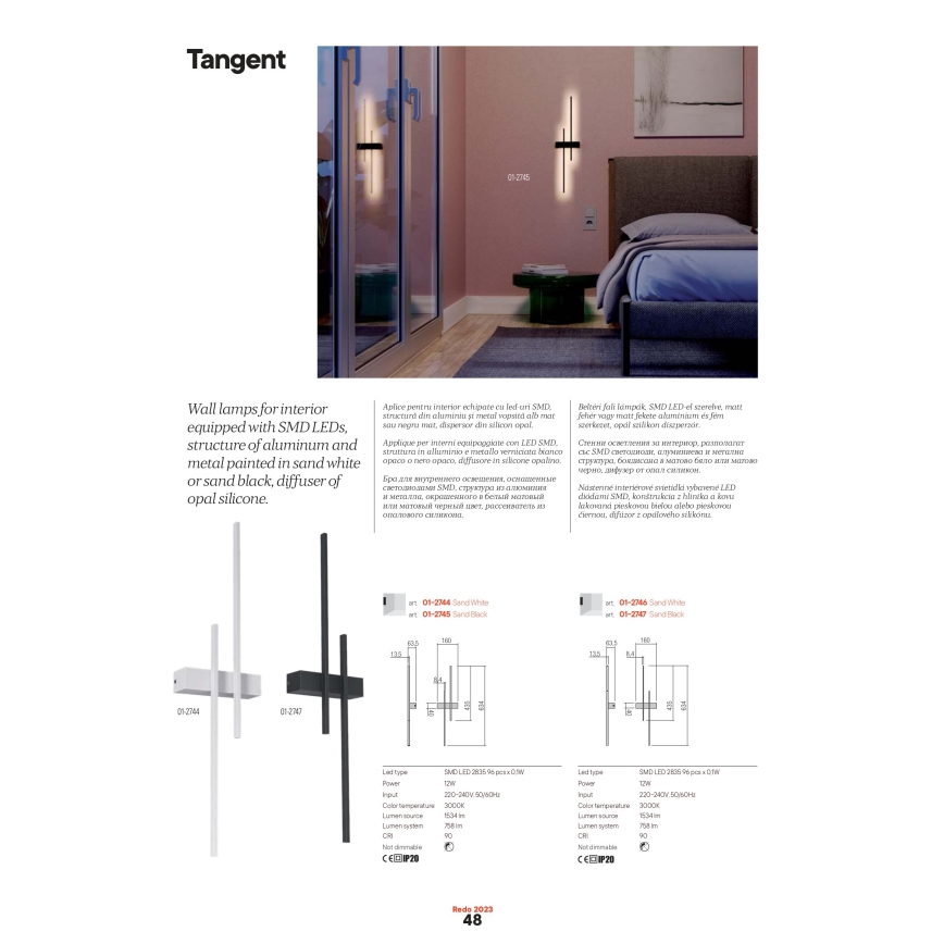 Redo 01-2746 - LED stensko svetilo TANGENT LED/13W/230V CRI 90 bela