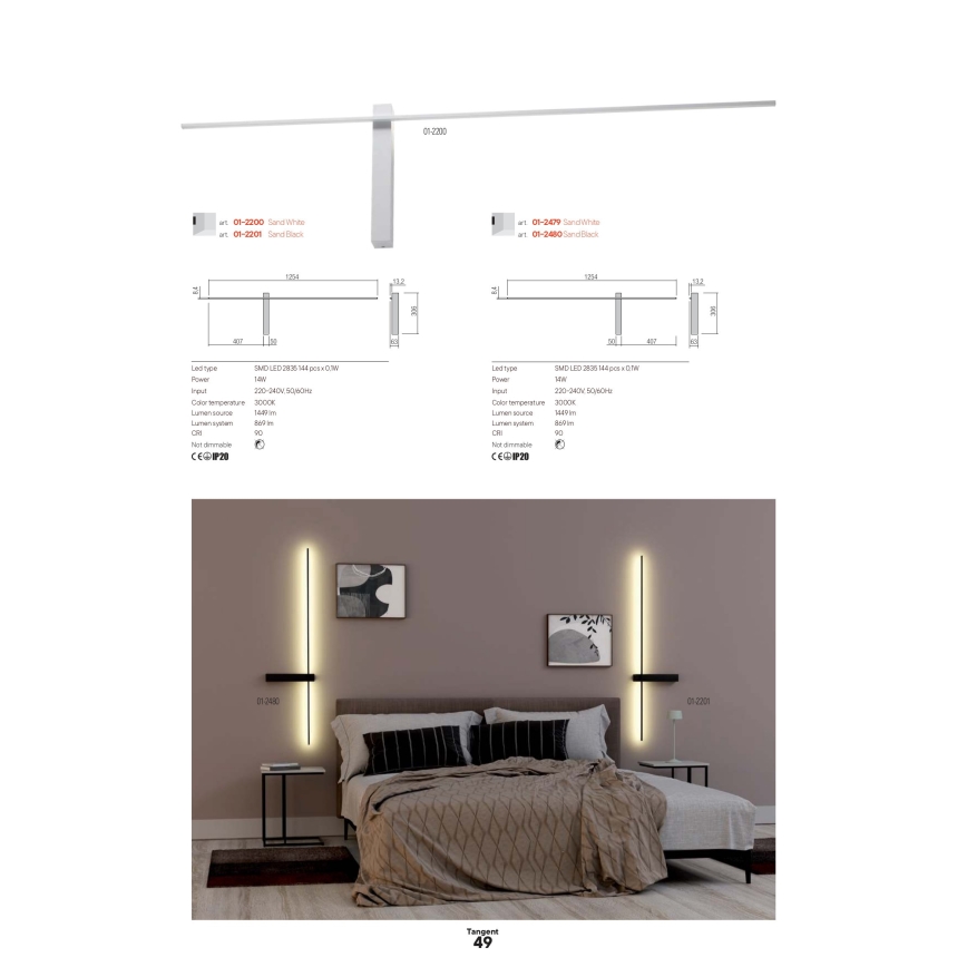 Redo 01-2746 - LED stensko svetilo TANGENT LED/13W/230V CRI 90 bela