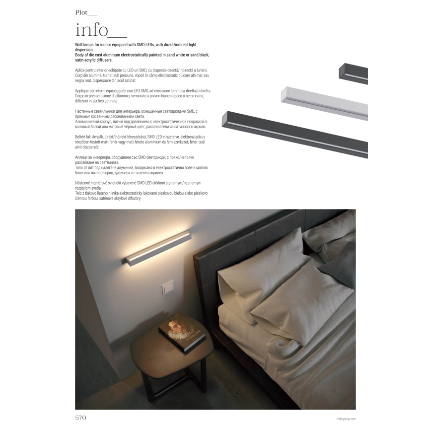 Redo 01-2766 - LED stensko svetilo PLOT LED/35W/230V 120 cm bela