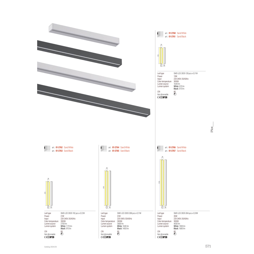 Redo 01-2766 - LED stensko svetilo PLOT LED/35W/230V 120 cm bela