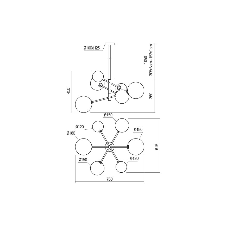Redo 01-2780 - Lestenec na vrvici ROY 6xG9/10W/230V