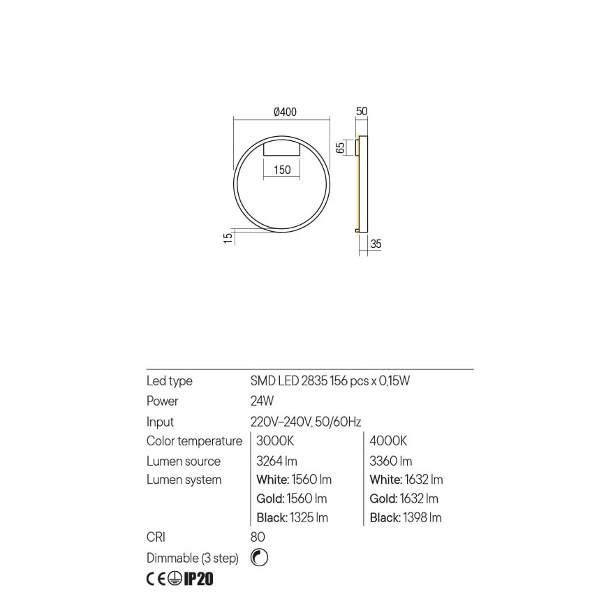 Redo 01-2817 - LED Zatemnitvena stenska svetilka FEBE LED/24W/230V zlata