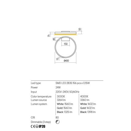 Redo 01-2835 - LED Zatemnitvena stenska svetilka FEBE LED/24W/230V zlata