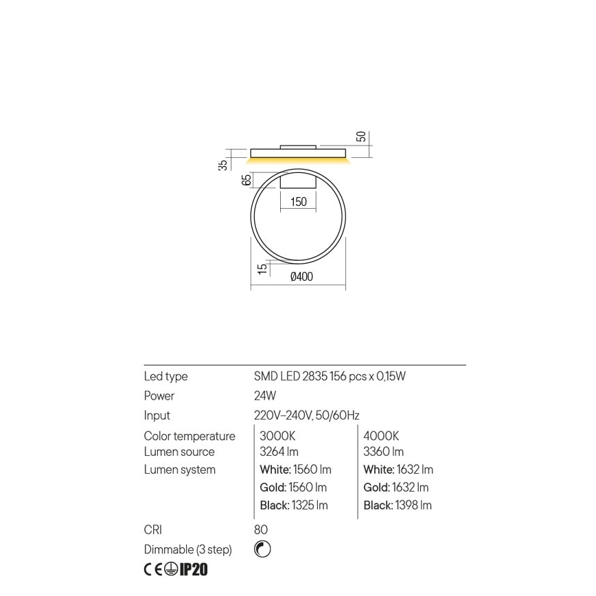 Redo 01-2837 - LED Zatemnitvena stenska svetilka FEBE LED/24W/230V črna