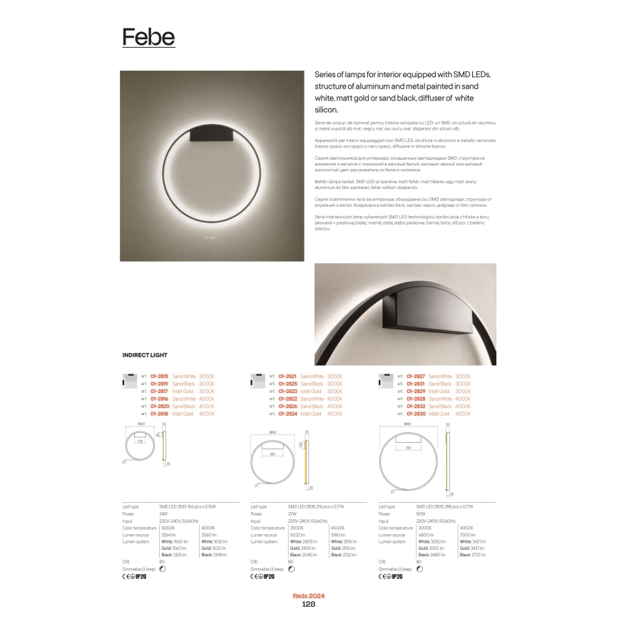 Redo 01-2865 - LED zatemljiv lestenec na kablu FEBE LED/37W/230V zlata