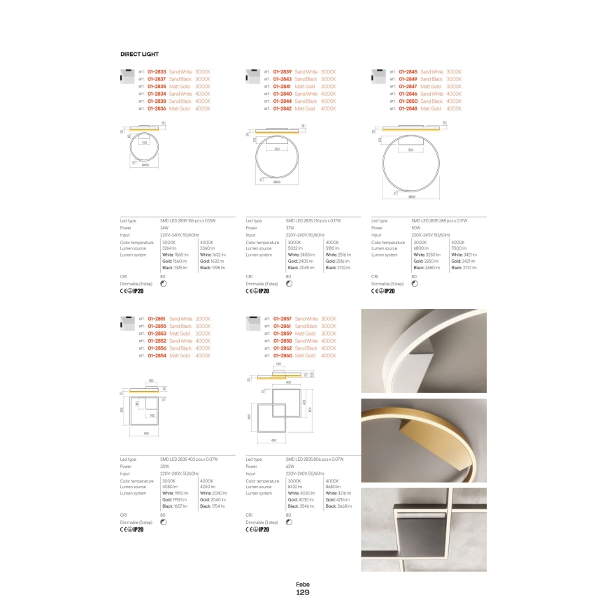 Redo 01-2865 - LED zatemljiv lestenec na kablu FEBE LED/37W/230V zlata