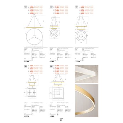Redo 01-2865 - LED zatemljiv lestenec na kablu FEBE LED/37W/230V zlata